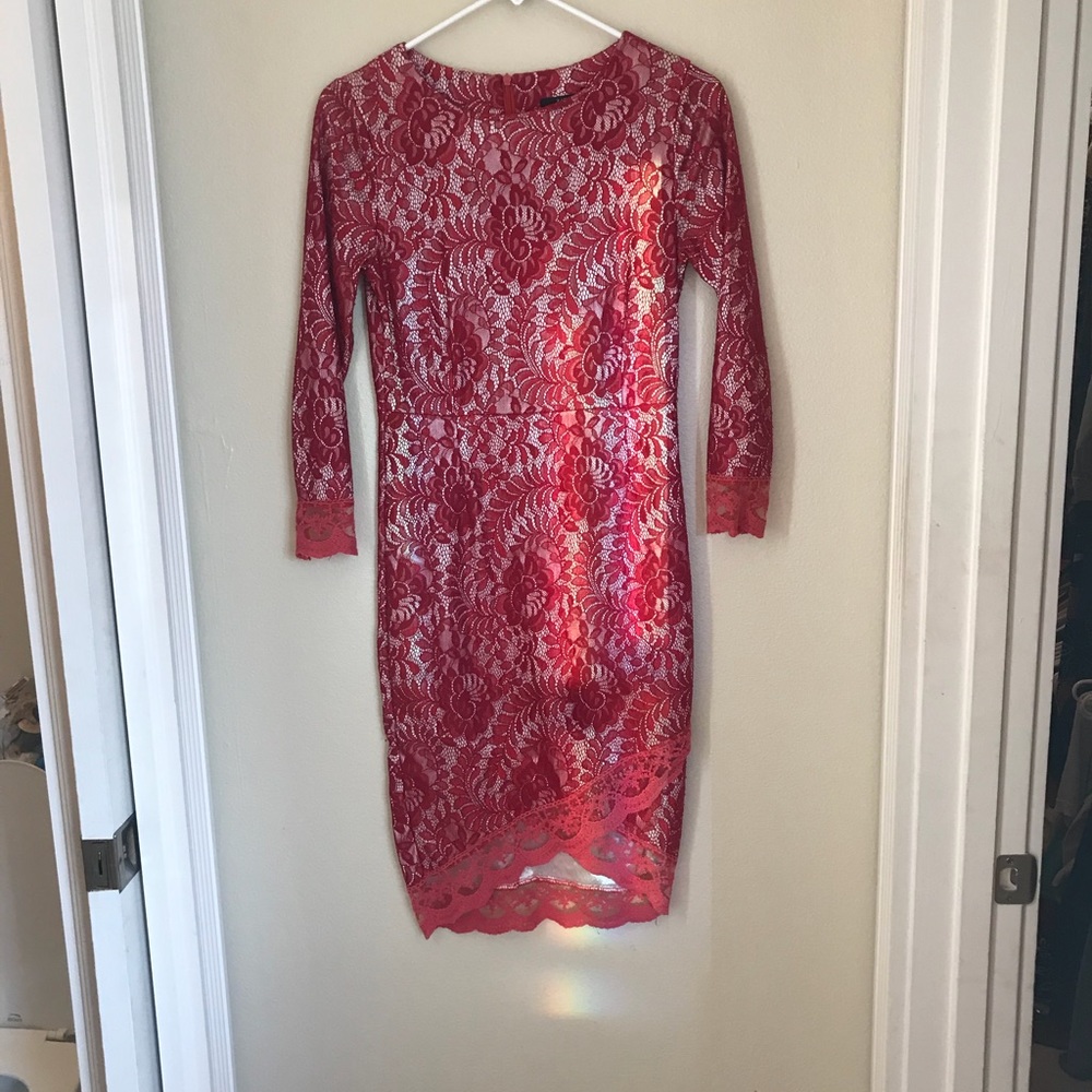 Red lace midi dress